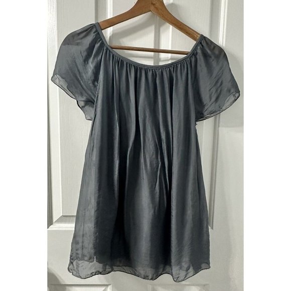 Pura Seta Women's Gray Embroidered Short Sleeve Seta Silk Made In Italy No Tags - Picture 2 of 4